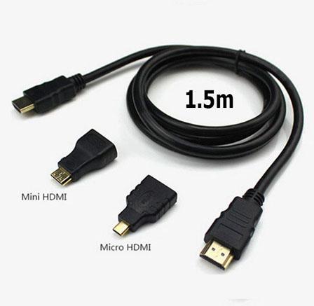 Cable Hdmi 1,5m Con Adaptador Mini Y Micro Hdmi 3 En 1